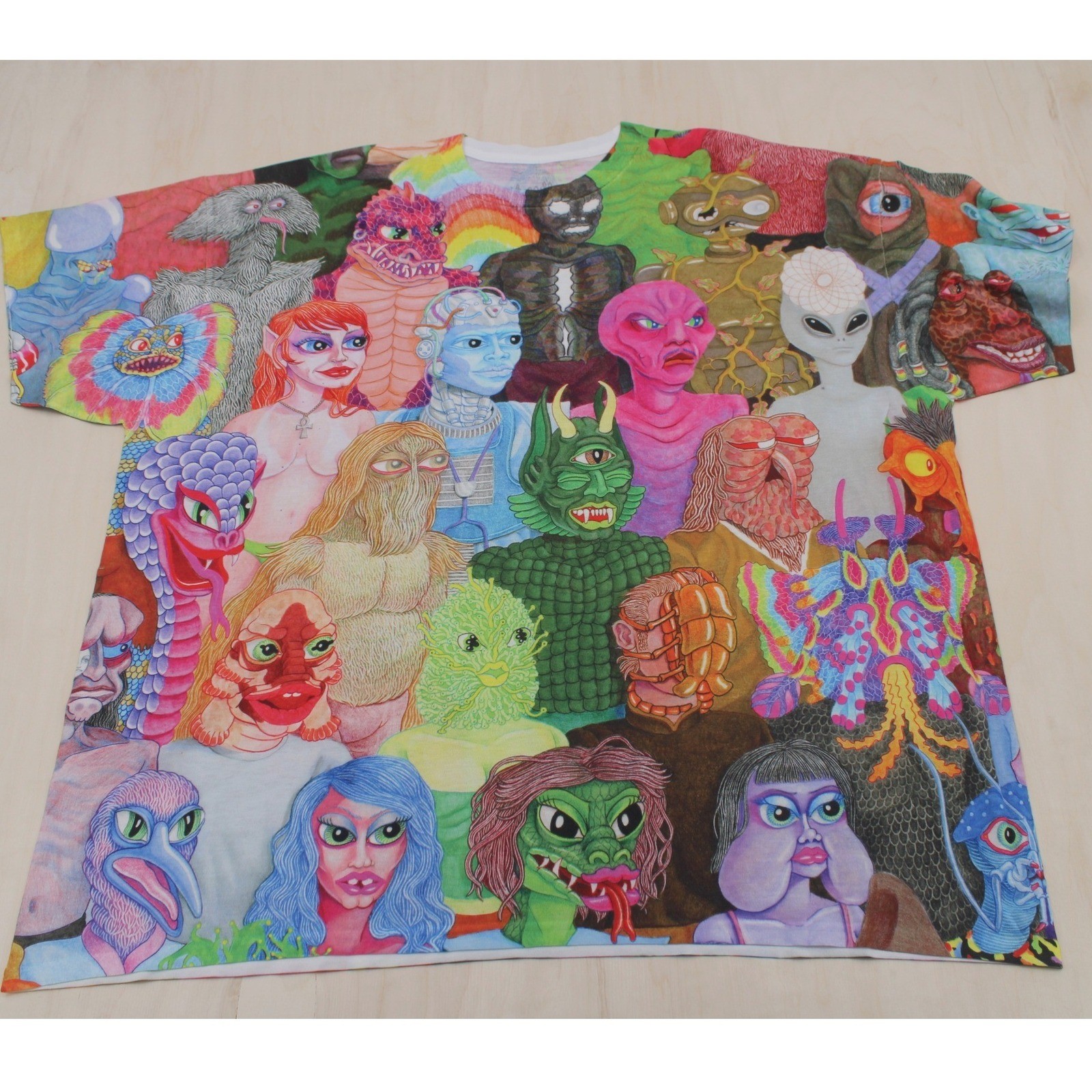 Mens Artistic All Over Print Alien Monster Graphic Tee Multicolor Threadless 2XL gallery