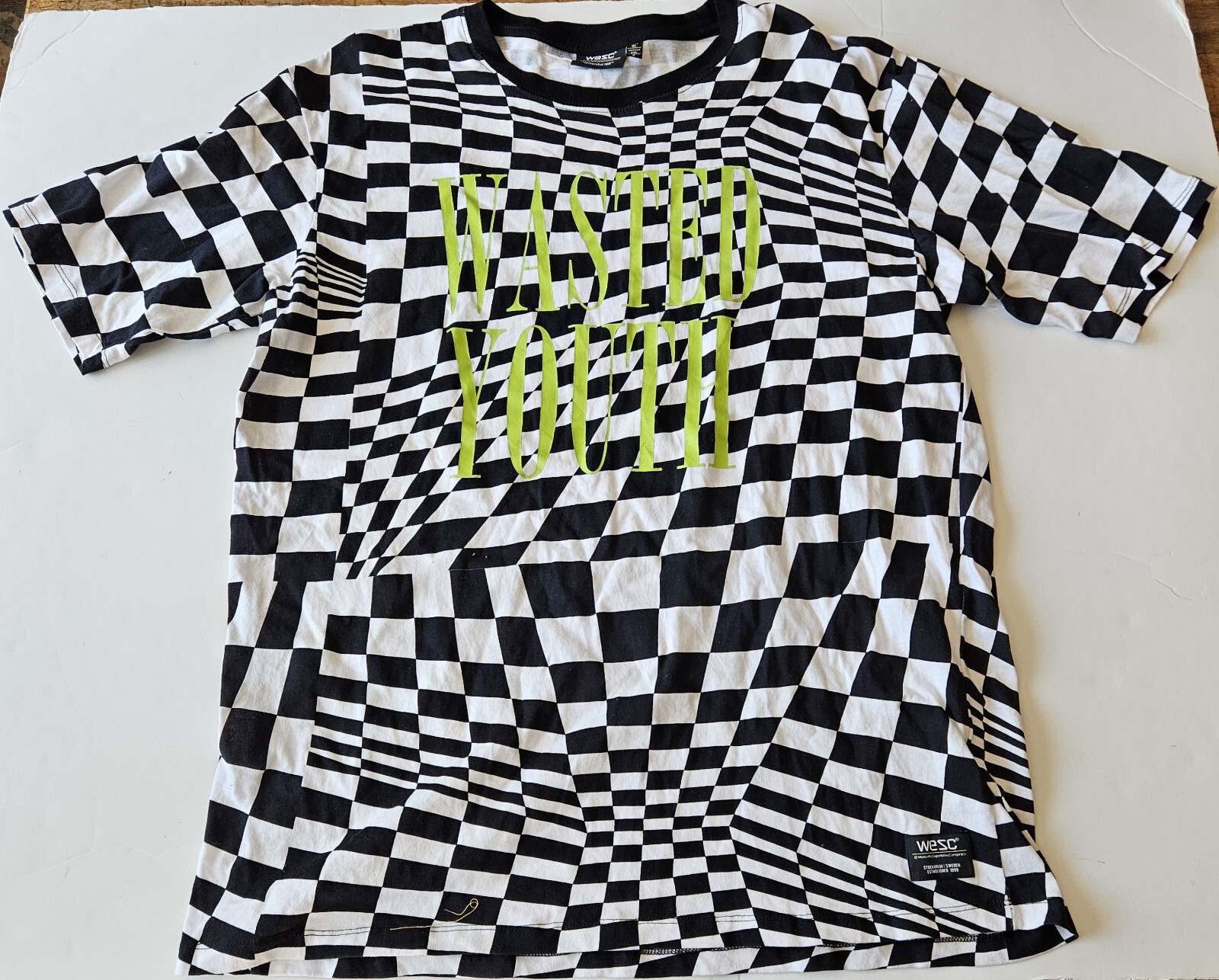 Wasted Youth Checkered T-Shirt, Black & White, Size XL gallery