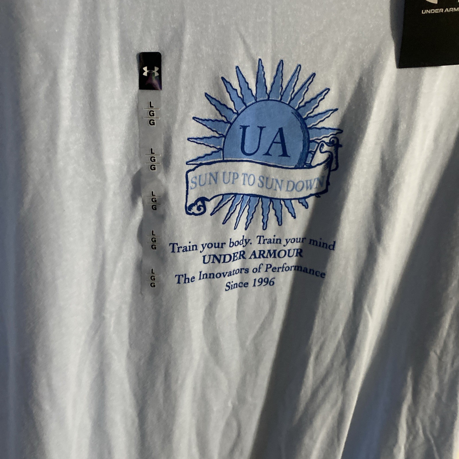 Under Armour Shirt Mens Large baby blue Cotton Running Fitted NWT Marathon gallery