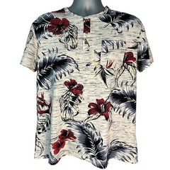 Craft & Flow Voyage Tropical Print Short Sleeve T-Shirt Henley, Size L