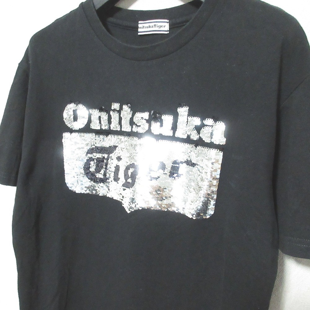 Onitsuka Tiger Sequin Logo T-Shirt, Size Small, Black mens USED gallery