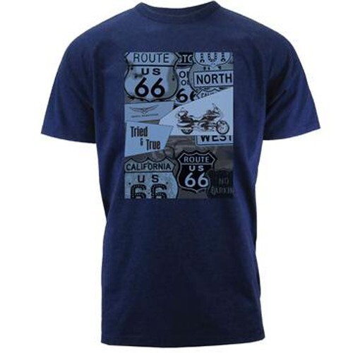 Mens Goldwing Route 66 T-shirt Denim Blue Silkscreened Size 2XLARGE