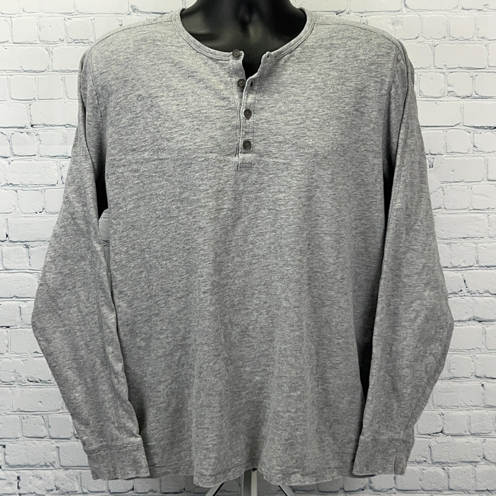 Vince Henley T Shirt Long Sleeve Cotton Heathered Gray Mens XL X-Large gallery