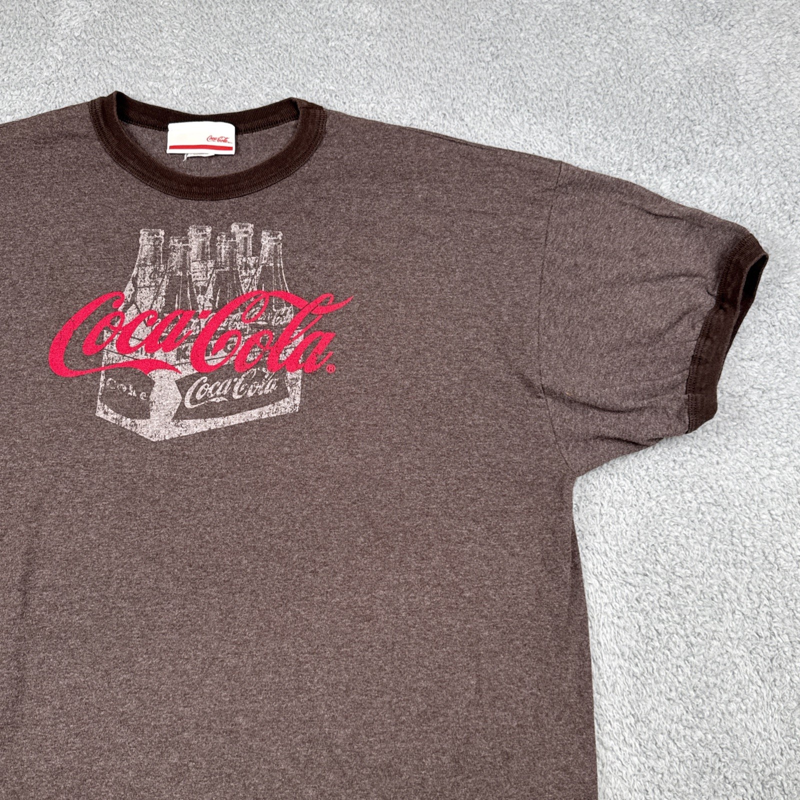 Coca Cola Ringer t-shirt BROWN Red Logo Men's SZ XXL 2X Bottles Retro COKE SODA gallery