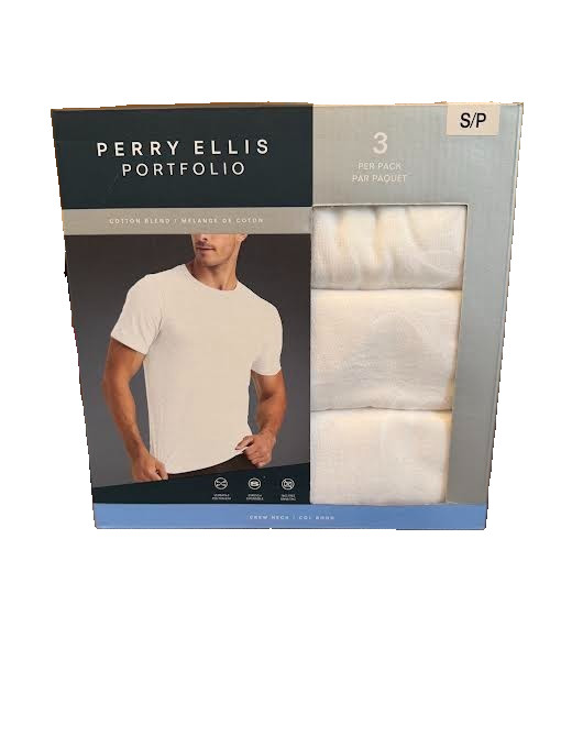 Perry Ellis Portfolio Men's 3-PackWhite Cotton Blend CrewNeckT-Shirt SPECIAL BUY gallery