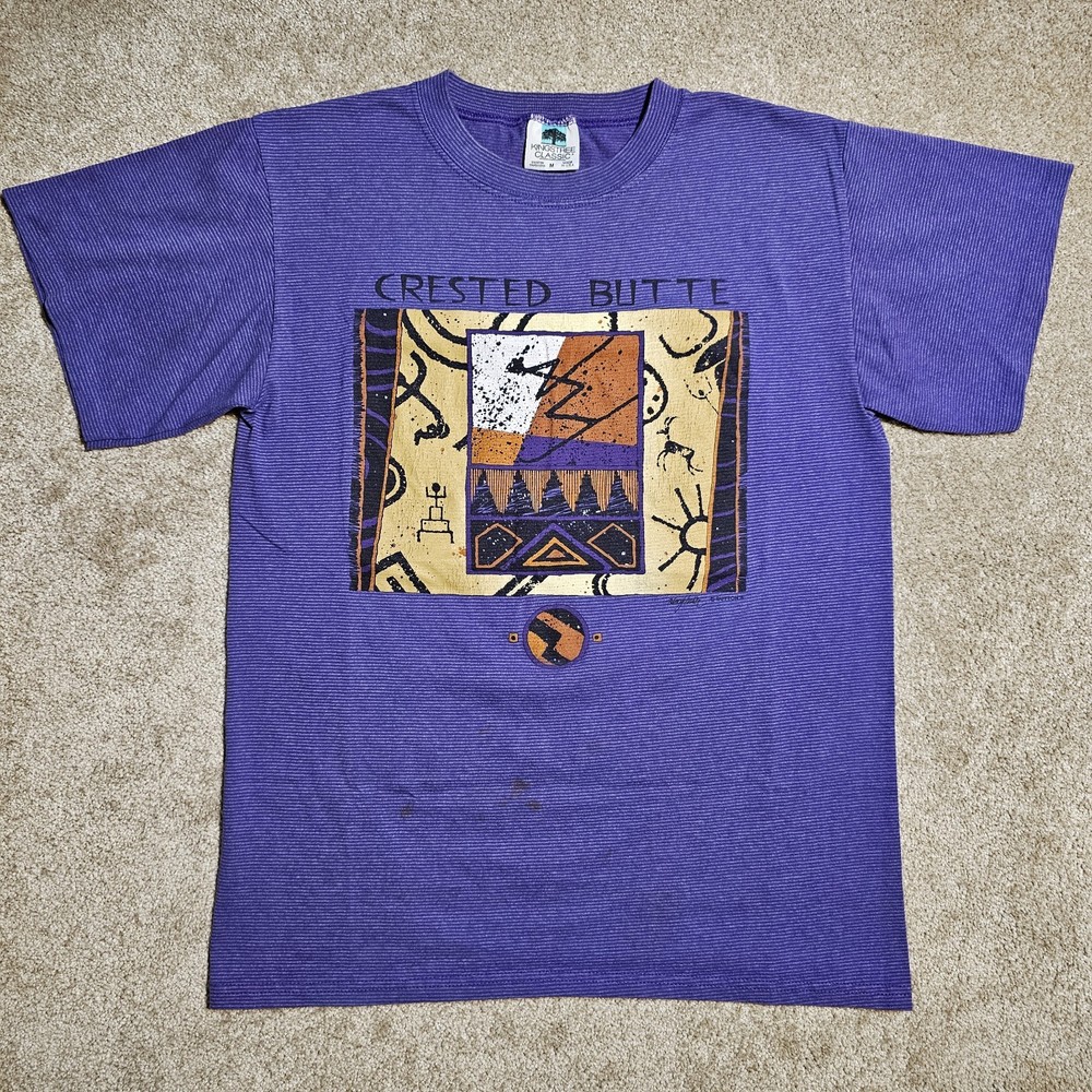 Vtg 80s 90s Kingstree Classic Single Stitch Mens M Crested Butte T-Shirt Purple