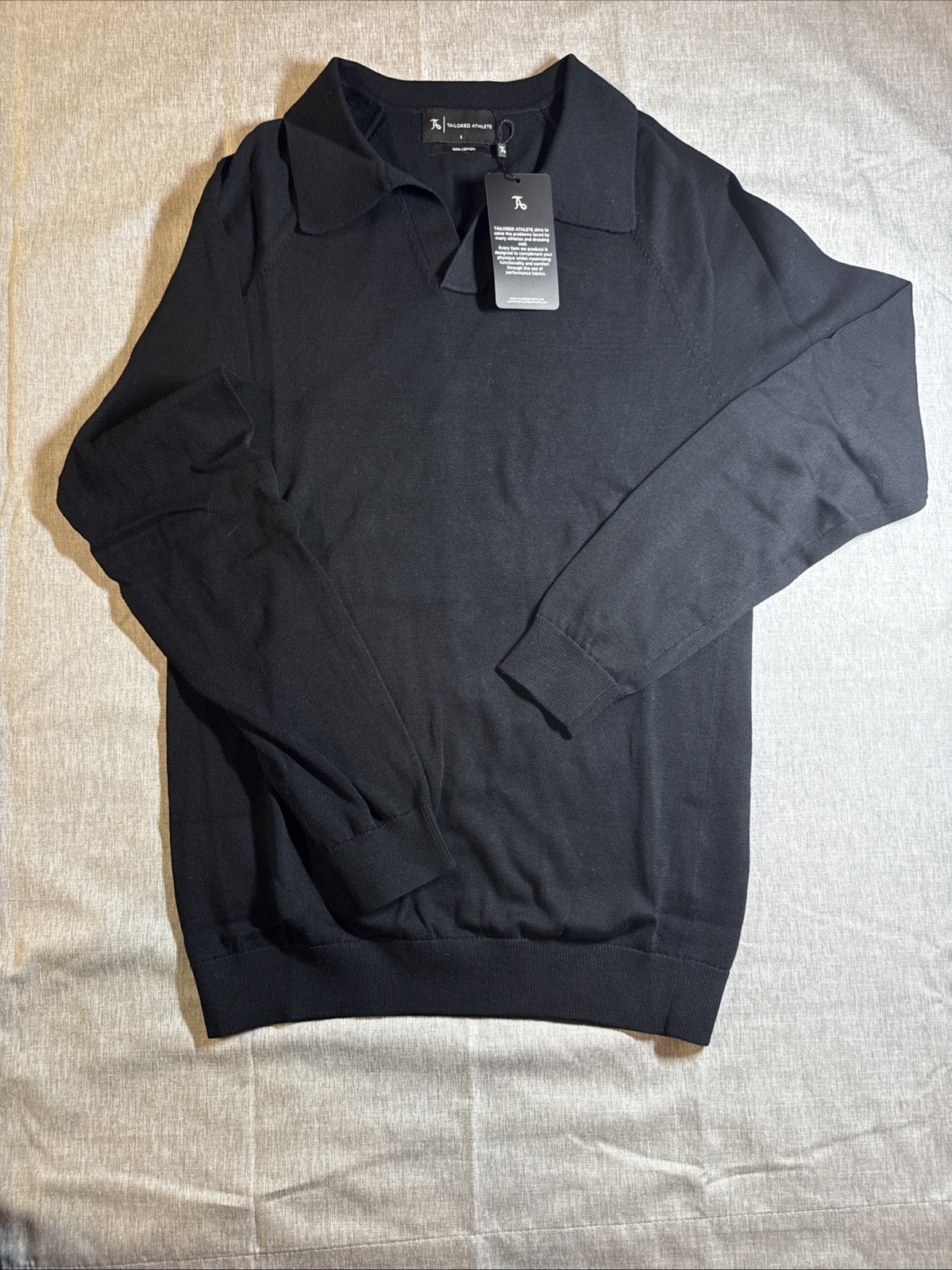Pure Cotton Knitted Open Collar Long Sleeve Black Small-Brand Tailored Athlete