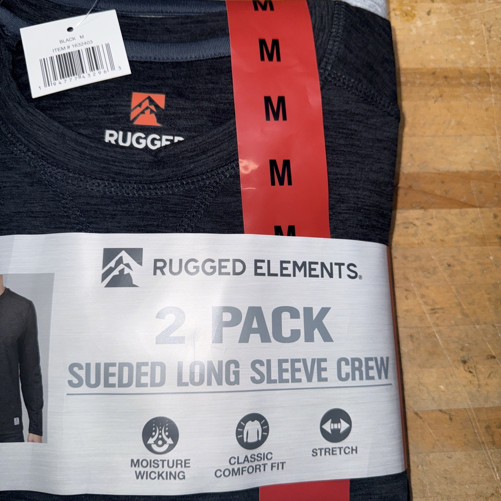 Rugged Elements Mens MEDIUM  Sueded Long Sleeve Crew Tee 2-pack Black & Gray NEW