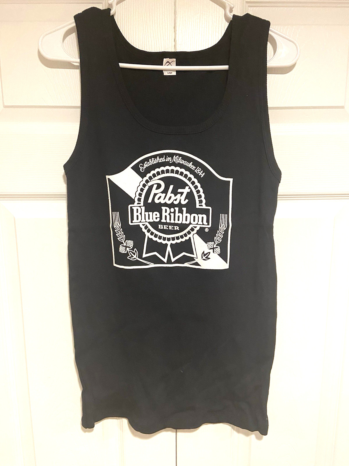 Vintage NWOT Pabst Blue Ribbon Beer Black Tank Beater Top Large Ribbed Cotton gallery