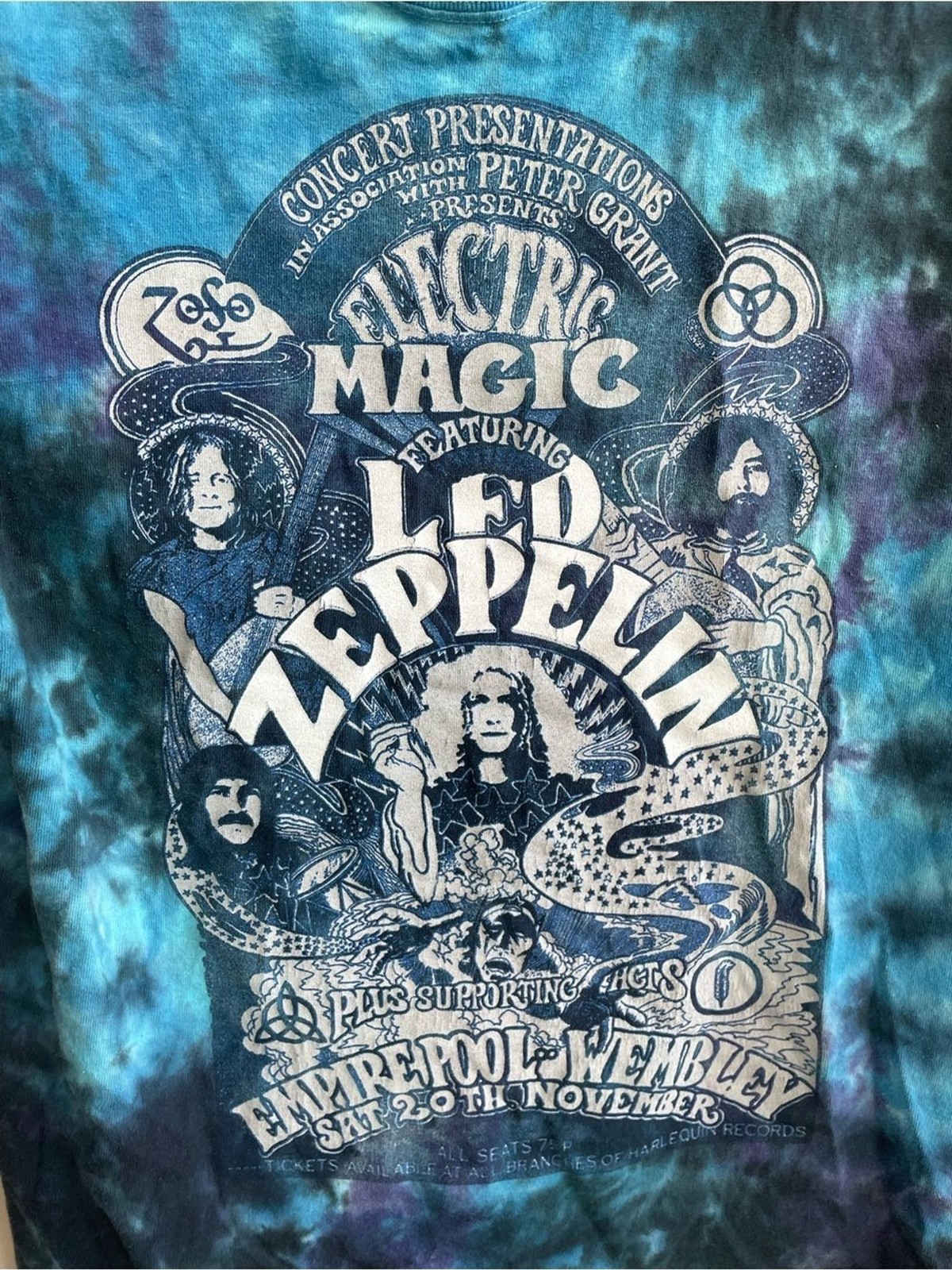 Led Zeppelin Electrical Magic Wembley 71’ Liquid Blue Tie-Dye Graphic Band Tee gallery