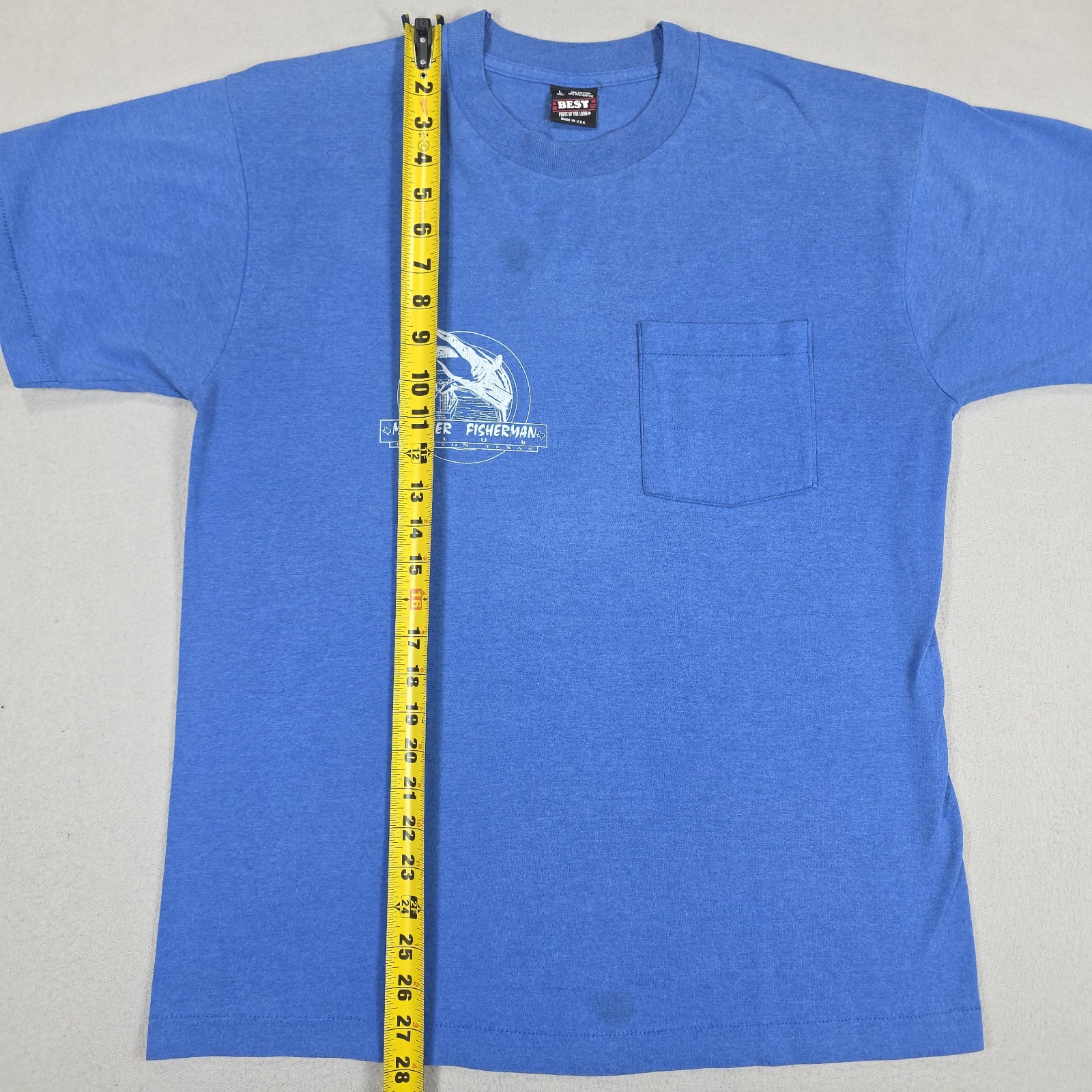 Vintage Monster Fisherman Shirt Mens Large Blue Huston Texas Club Shark Jaws gallery