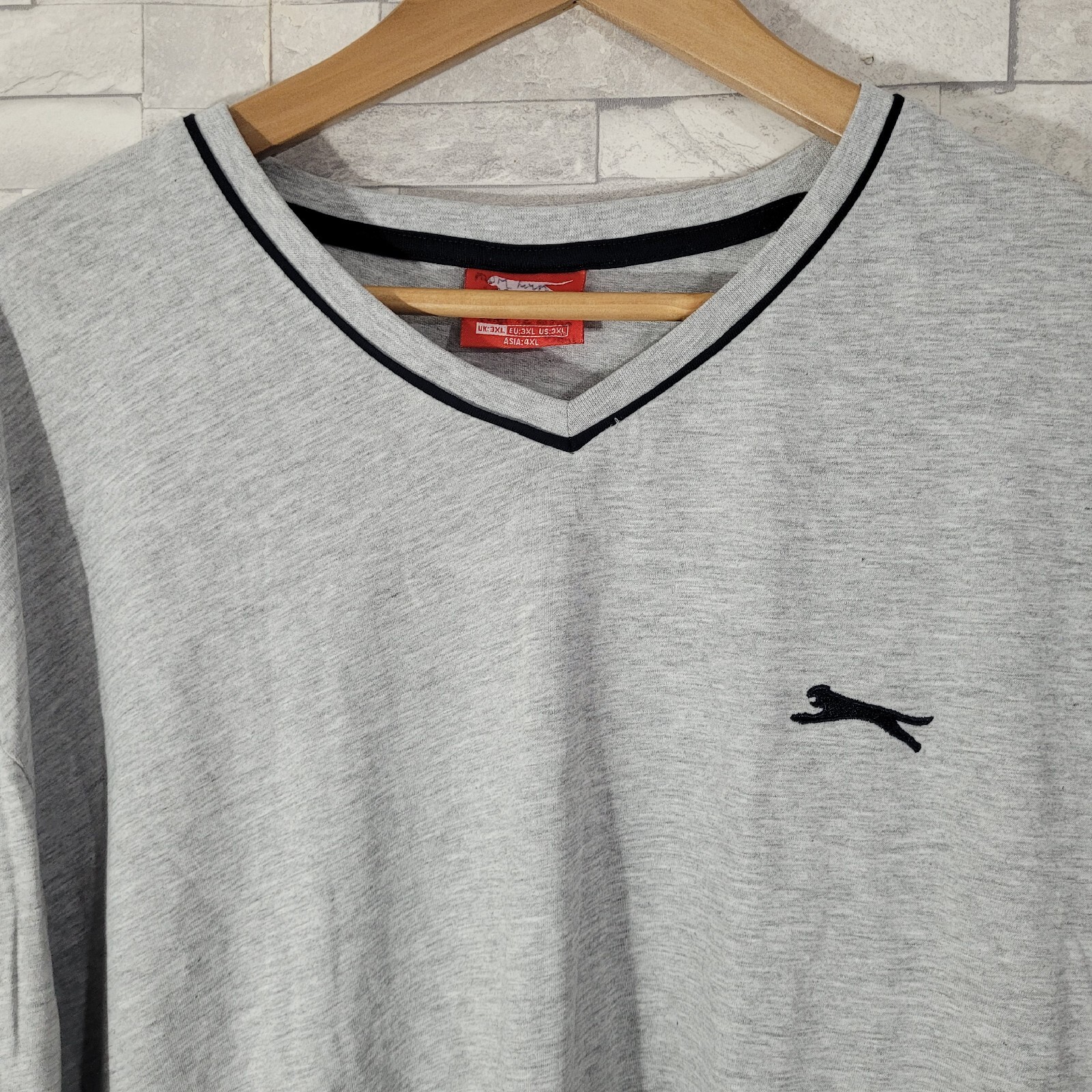 Mens SLAZENGER T Shirt Top Grey 3XL Marl Cotton Jersey V Neck XXXL gallery