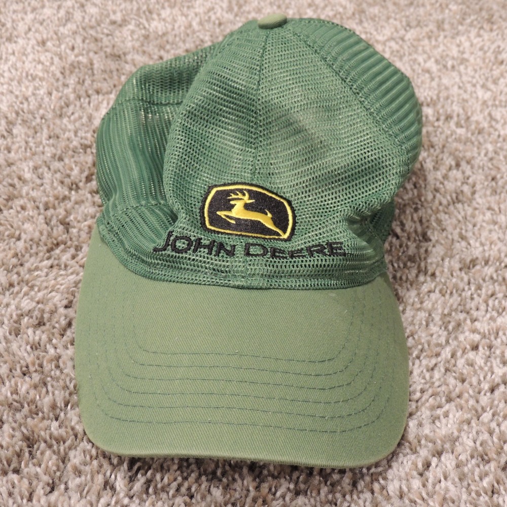 John Deere Strapback hat Cap Mesh Green Yellow Patch Adjustable One Size