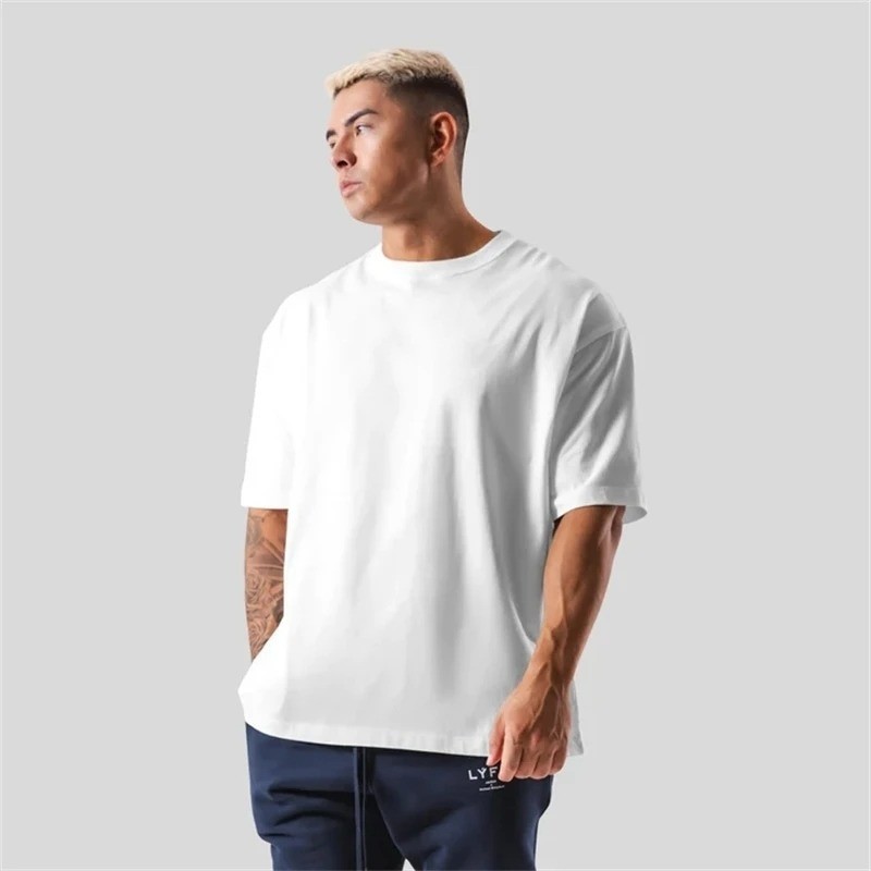 Men's 230G Solid Color 100% Cotton Casual Sports Oversized Short Sleeve T-Shirt gallery