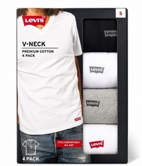 New Levi’s 4-Pack Men’s Premium Cotton V-Neck White T-Shirts – Size Small