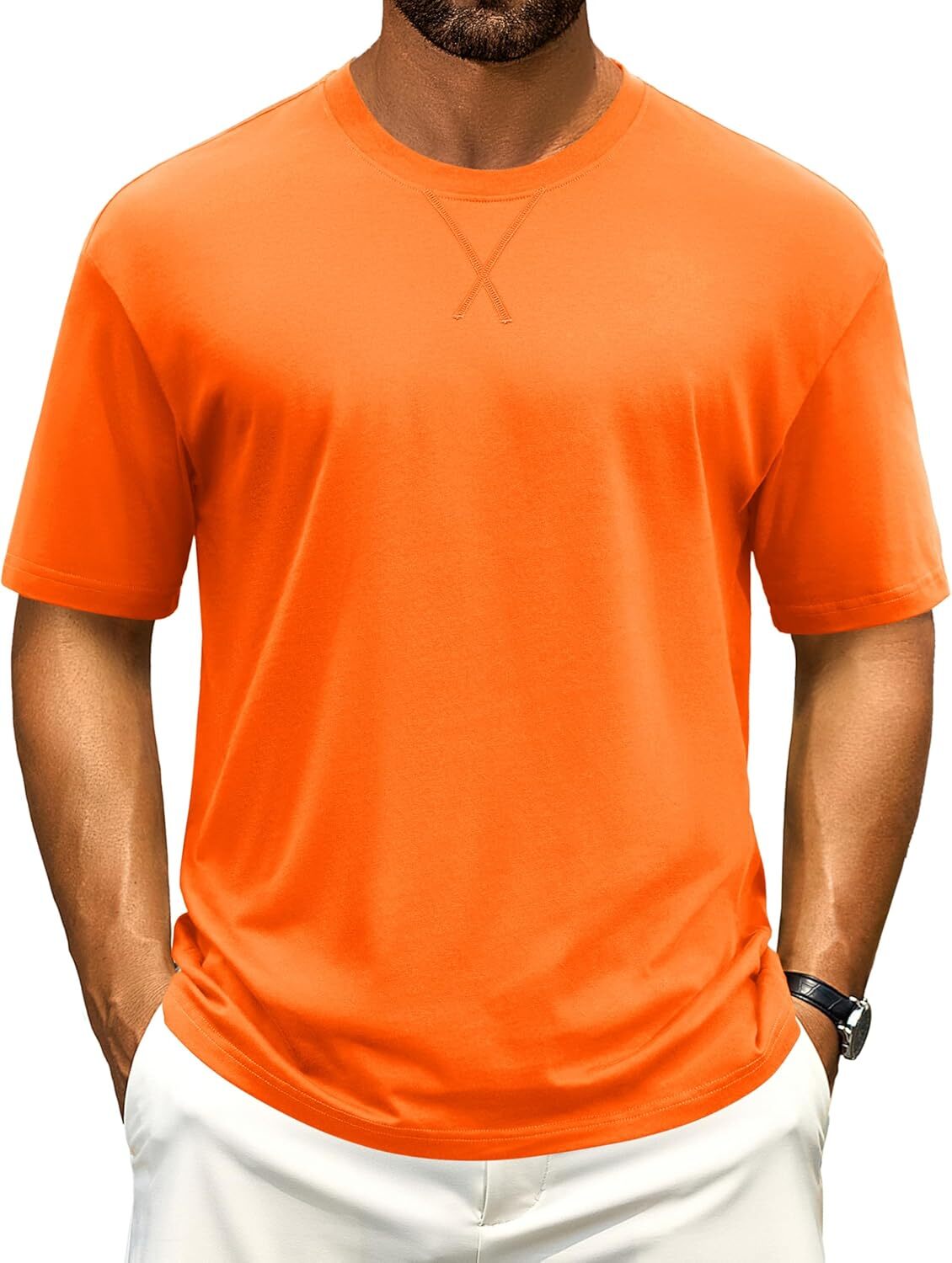 Men's Cotton Drop Shoulder T Shirt Loose Fit Soft Casual Short Sleeve Summer Tee gallery