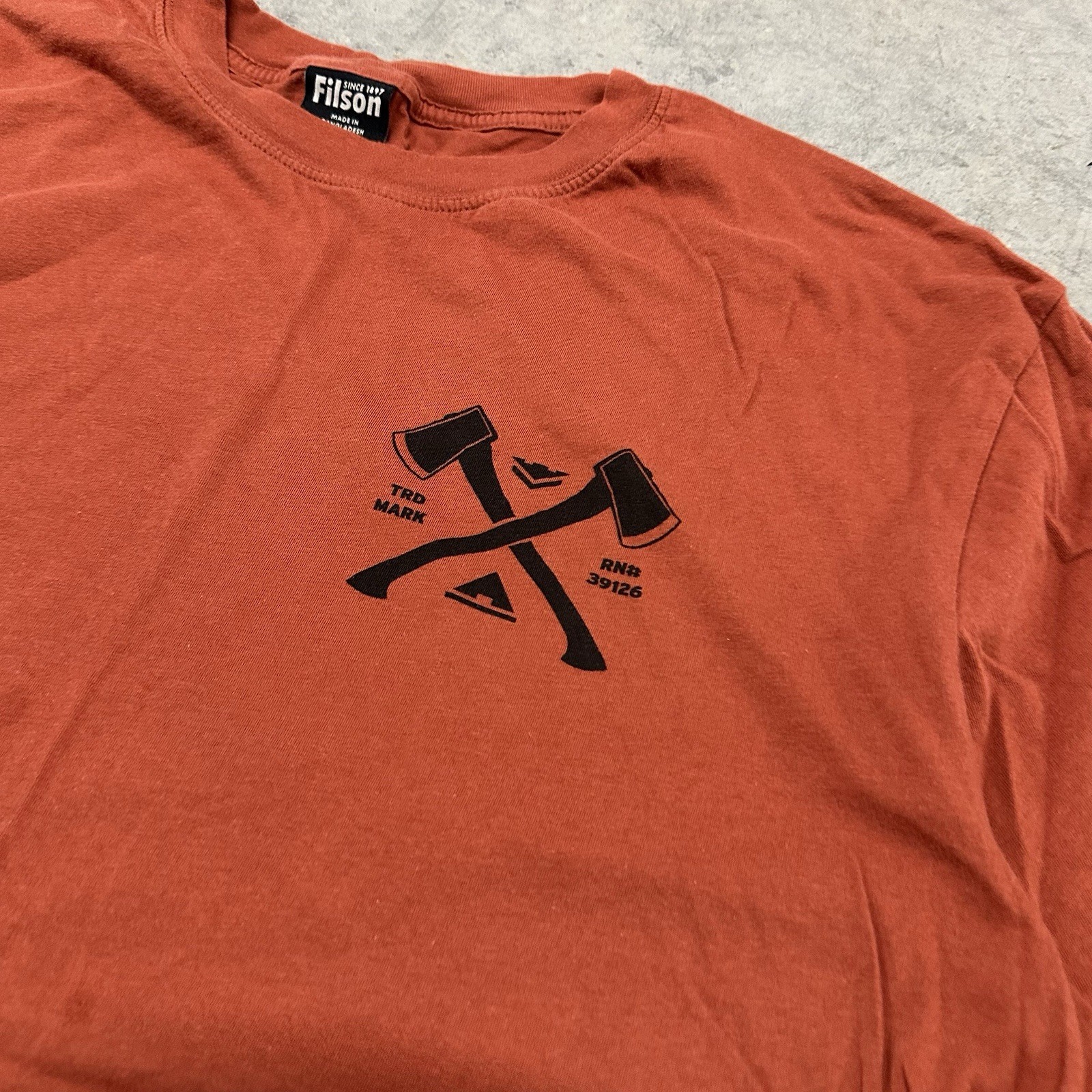 C.C. Filson Alaska Outfitters Hatchet Logo T-Shirt Salmon Fish Fishing Large gallery