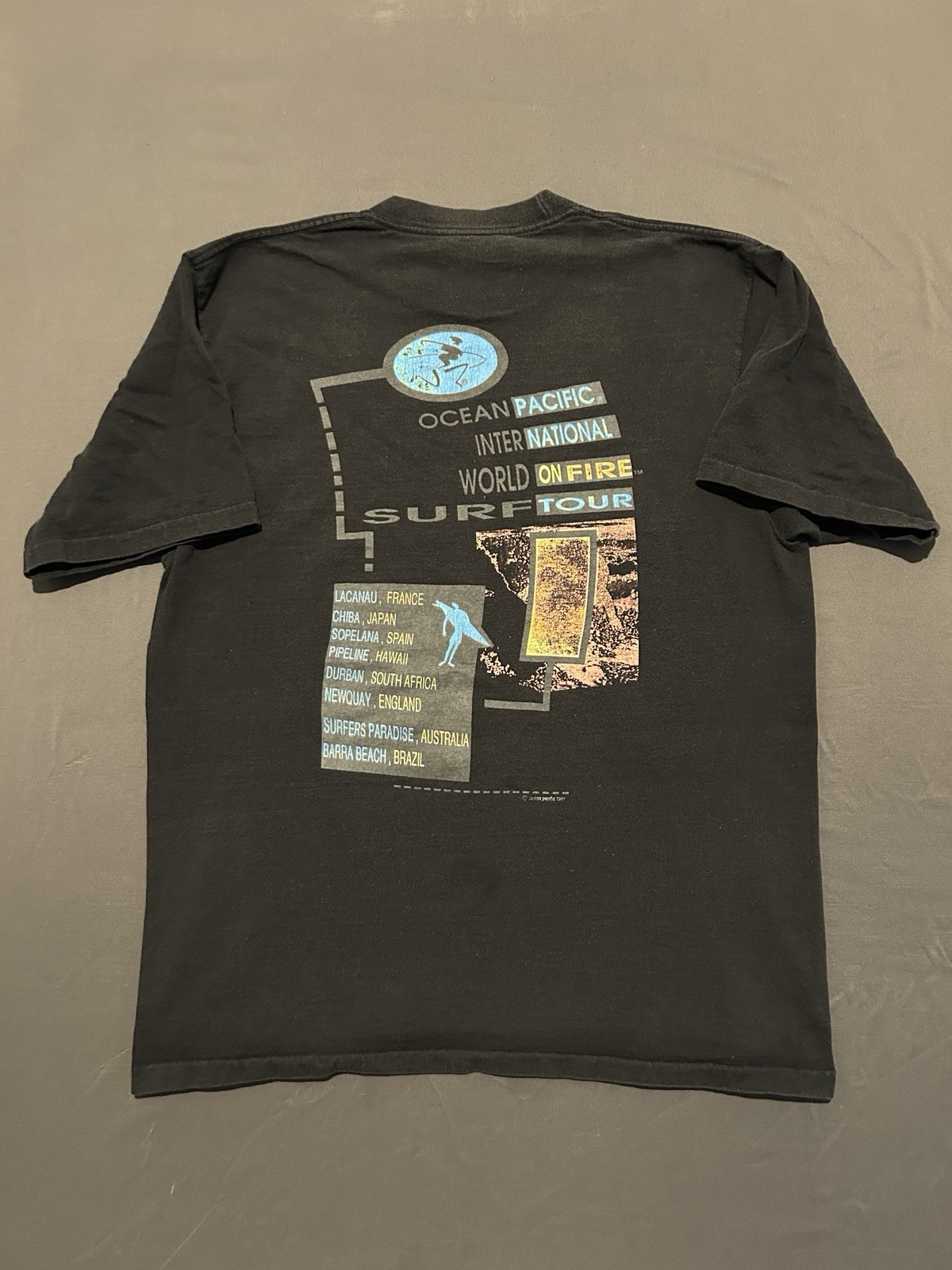 Vintage Ocean Pacific Shirt Mens Large Black World On Fire Tour SingleStitch 90s