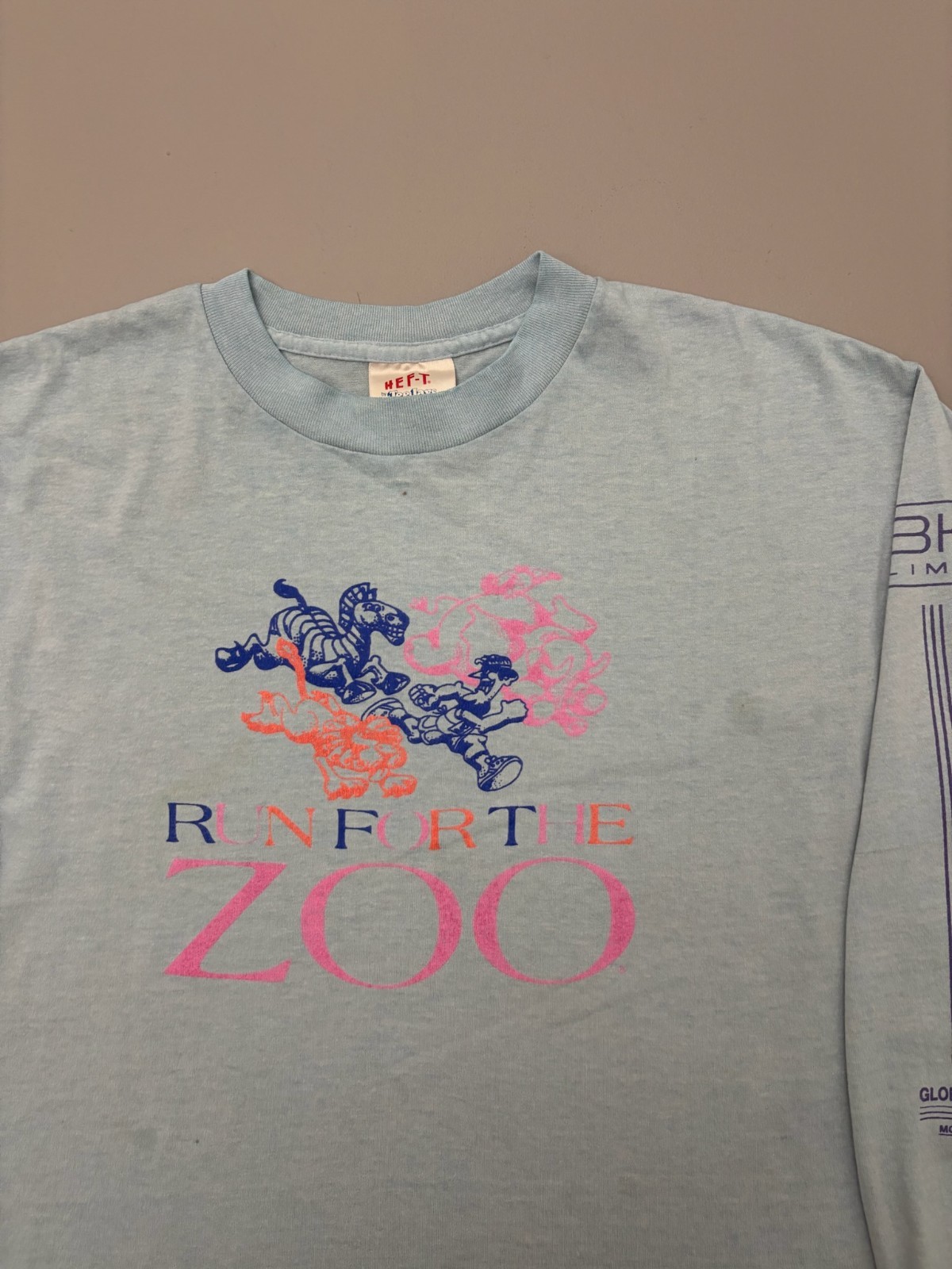 Vintage 90s HEF-T Run For The Zoo Long Sleeve T-Shirt M Blue Polycotton gallery