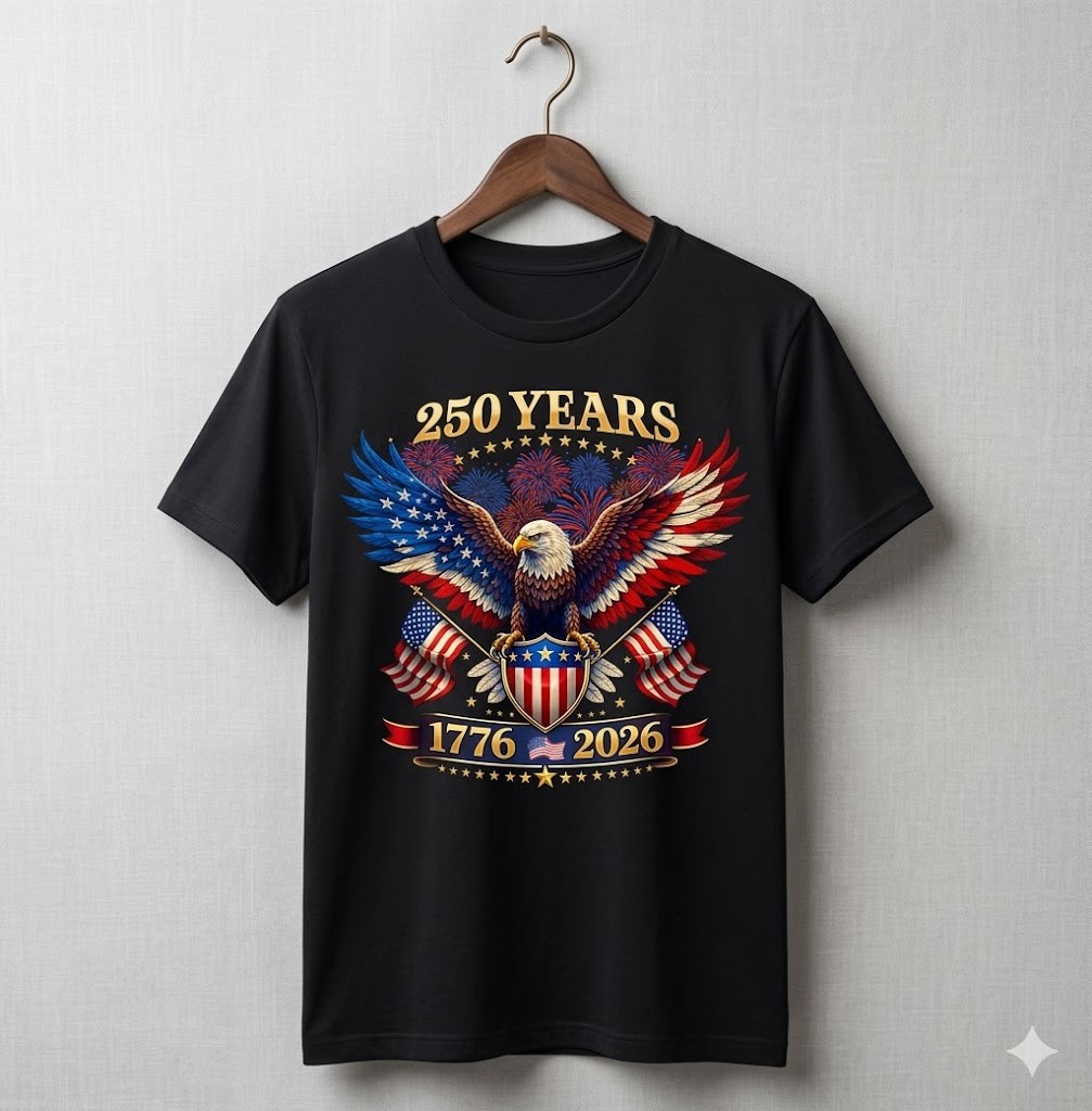 250 Years 1776-2026 American Eagle Patriotic Independence Day T-Shirt – H388