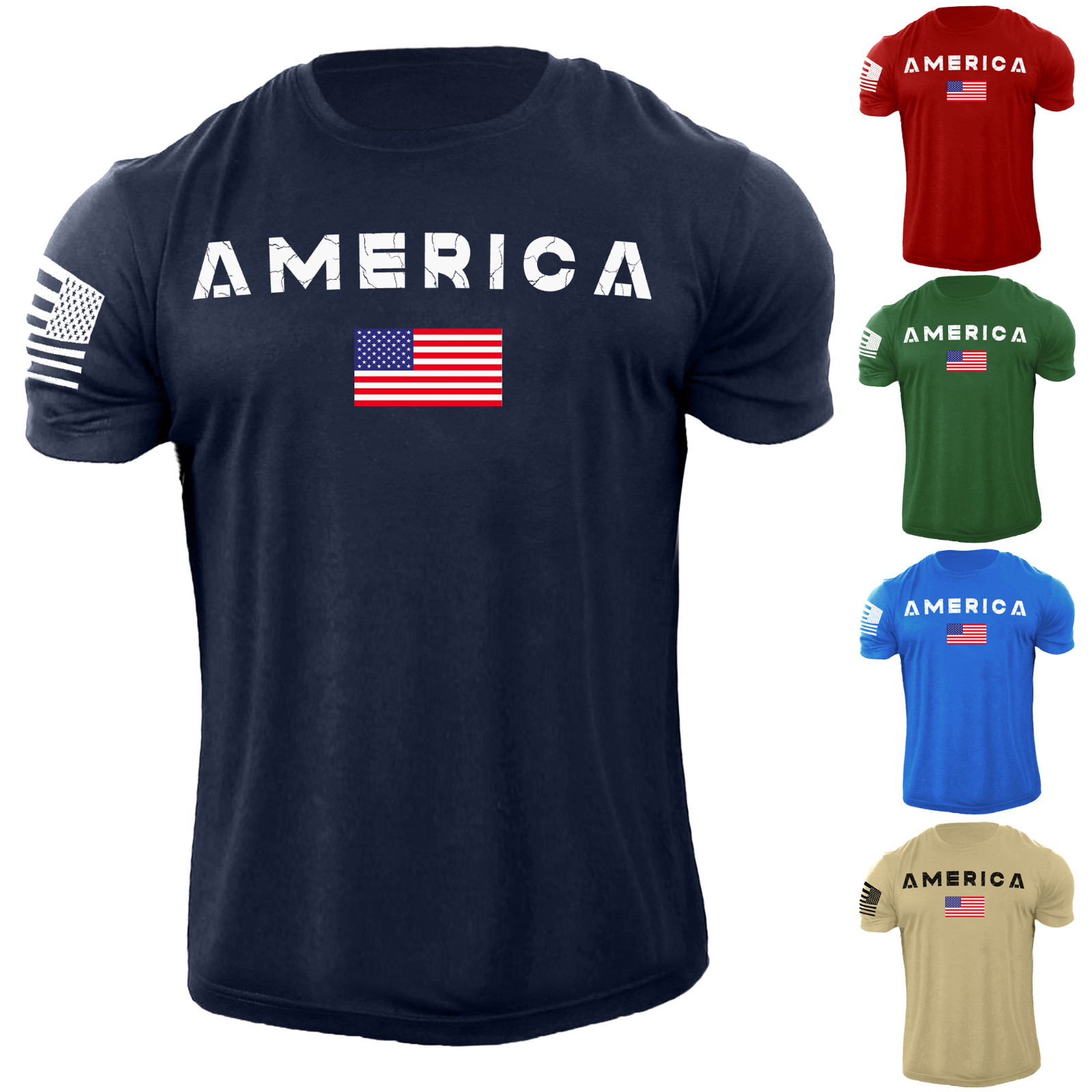 Men's USA Flag T Shirt Distress American Patriotic 100% Cotton gallery