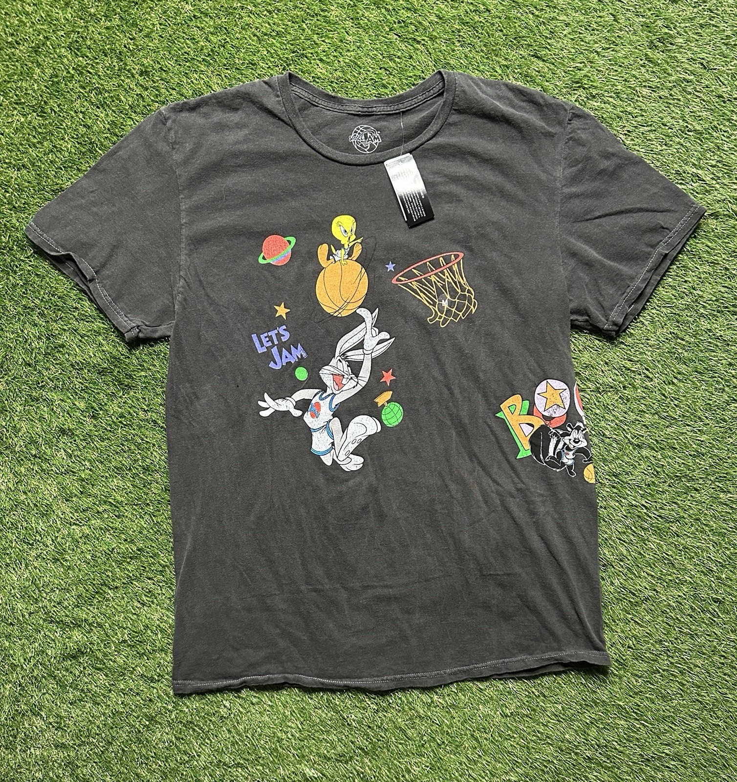 Space Jam Looney Tunes T Shirt Mens Sz M Grey Tune Squad Bugs Bunny Daffy Duck
