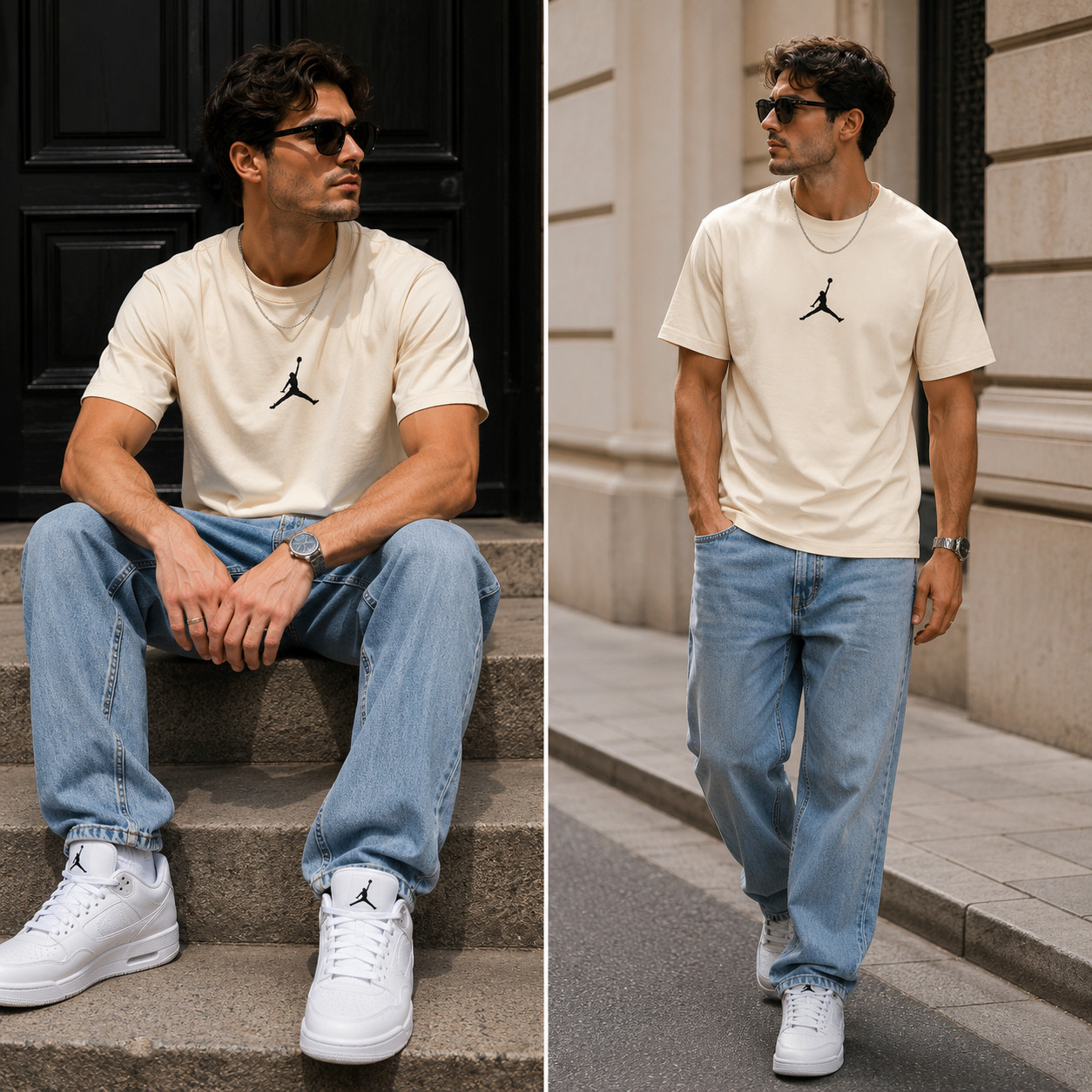 Air Jordan Men's Casual Tee, L-4XL, Black/White/Beige, Basketball Logo gallery