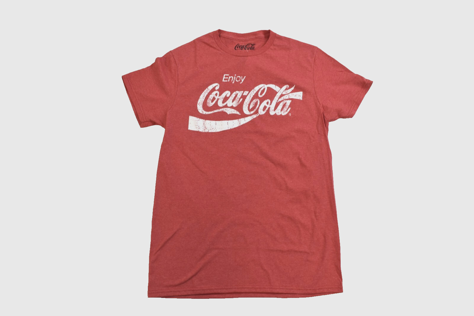 Coca-Cola Mens Enjoy Coca-Cola Distressed Print Heather Red Coke Shirt New M-3XL gallery