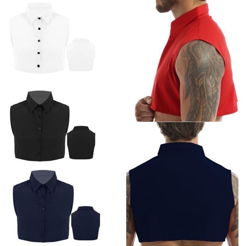 Men Shirt Turn Down Blouse Fake Crop Top Solid Color Collared Necklace Collar gallery