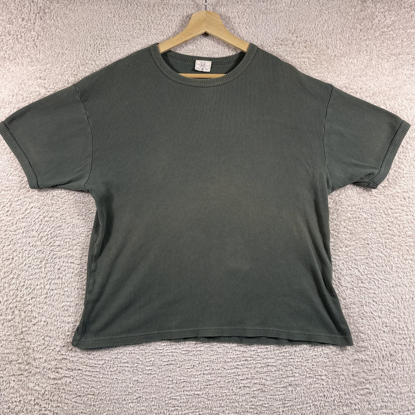 Vintage GAP Ribbed Knit T-Shirt Mens Large Green 90’s Y2K Cotton Basics Blank