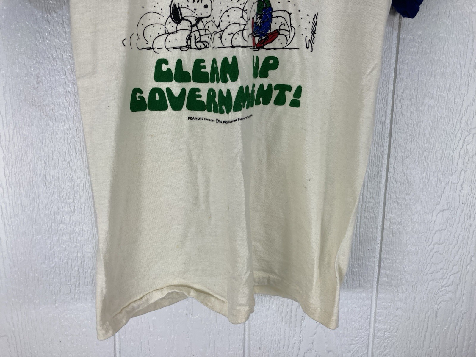 Vtg Peanuts Clean Up Government Shirt Mens Small Medium White Snoopy Artex 70s gallery