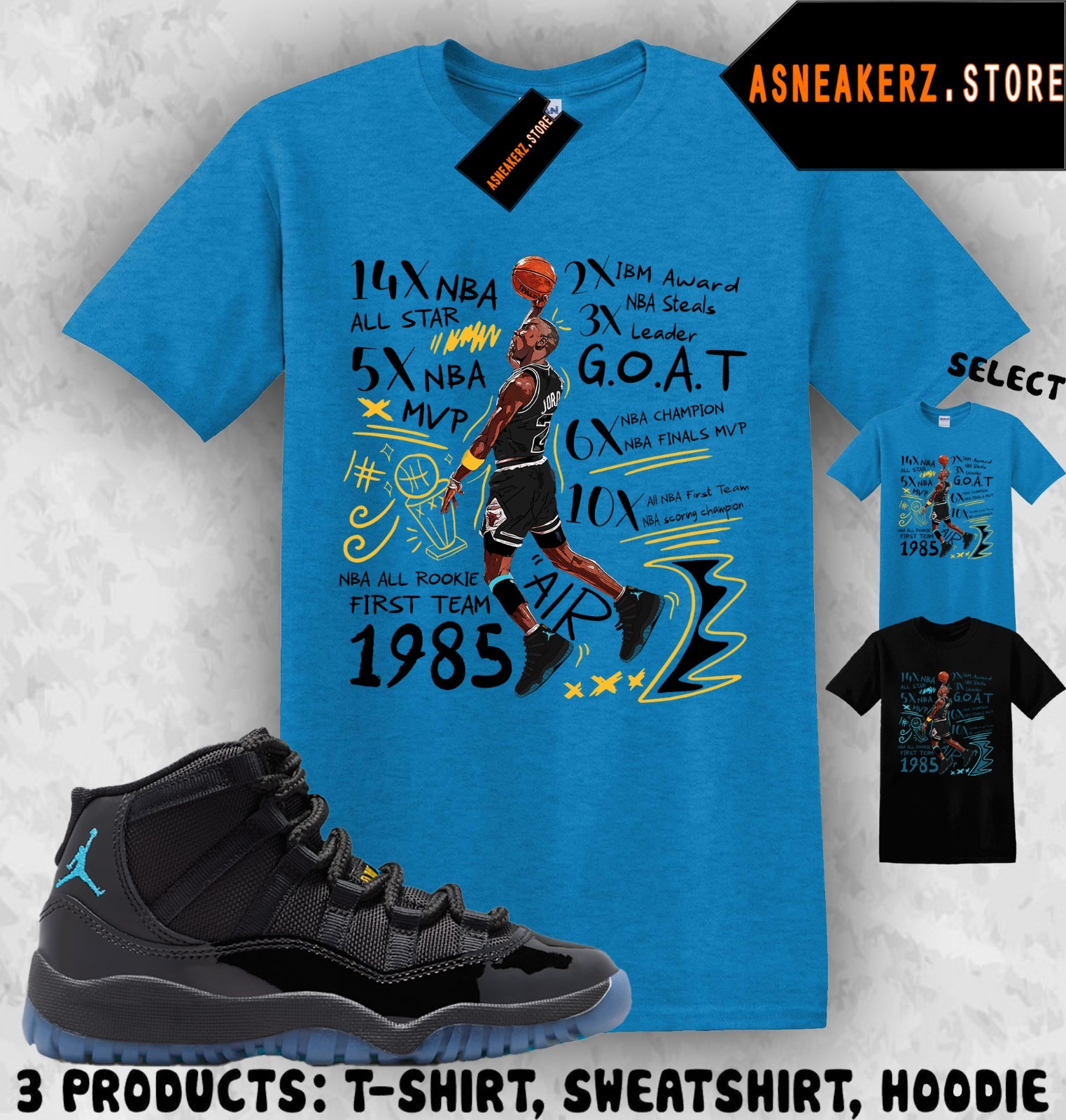 Shirt Match AJ 11 Gamma Blue 2025 Sneaker Matching Tee MJ 23 Accolades T-Shirt gallery