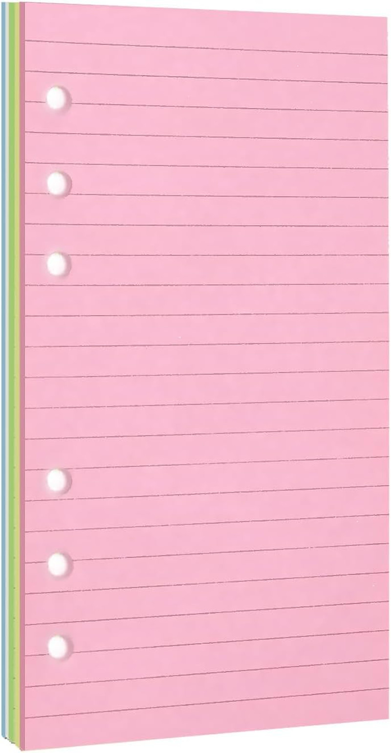 Lined Refill Paper, Colorful Ruled Journal Fillers for A6 Size 6-Ring Binder, A6