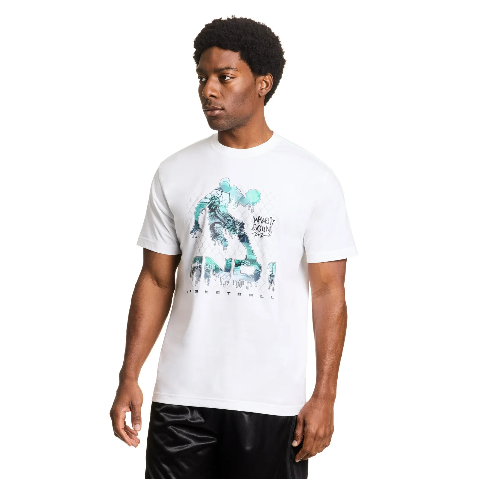 AND1 Men's "Make It Count" Graphic T-Shirt, White Size 2XL gallery