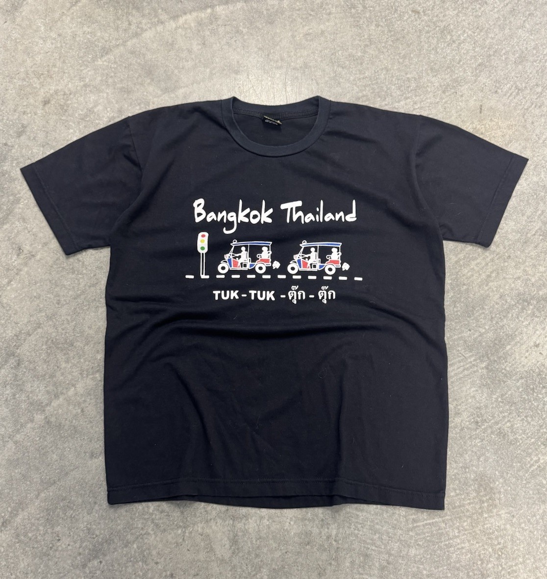 Men’s Bangkok Thailand Tuk-Tuk Graphic Print T-Shirt Black Cotton Jersey M
