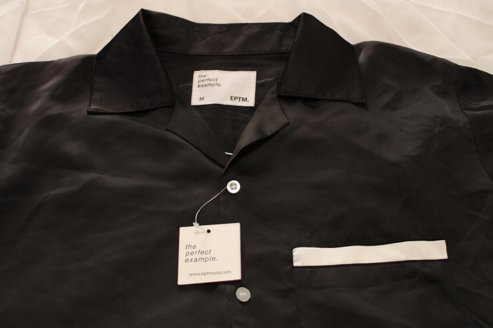 Men’s EPTM. NWT Black Satin Button Front Top Graphic Streetwear M Logo Skull gallery