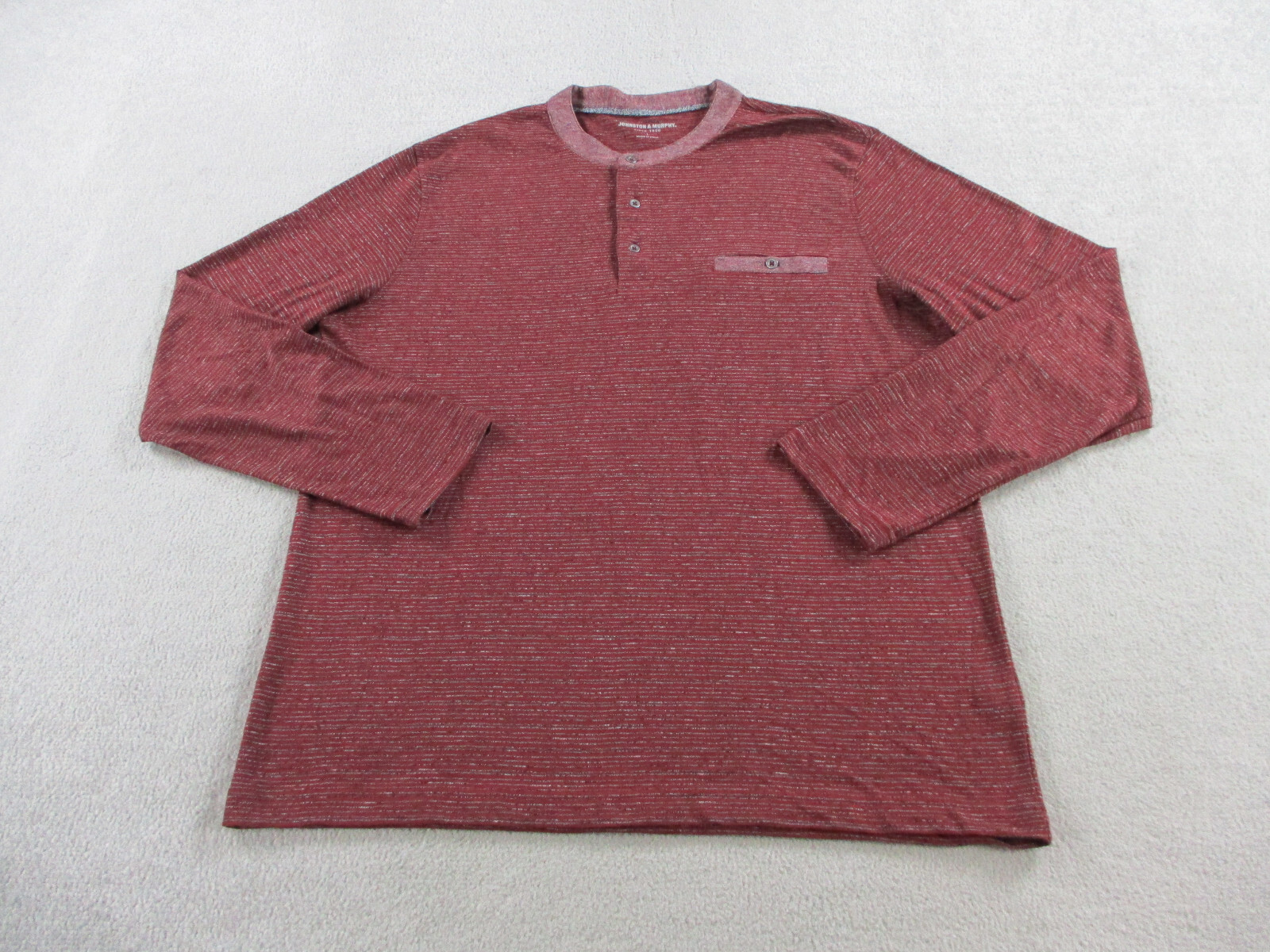 Johnston & Murphy Shirt Mens Large Red Gray Henley Long Sleeve Striped Cotton