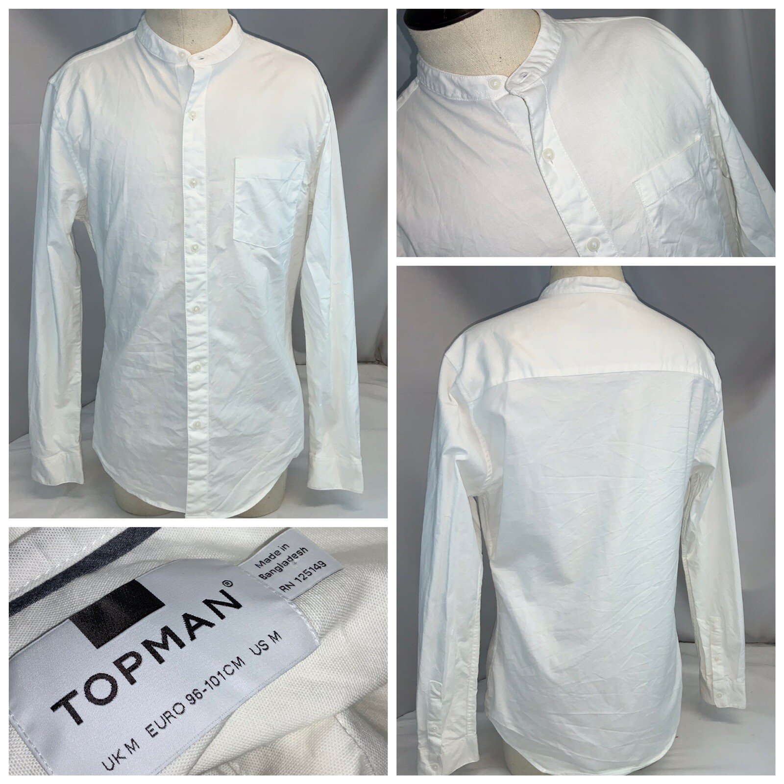 Topman Tab Collar Long Sleeve Shirt M Men White 100% Cotton Worn Once YGI G0-160