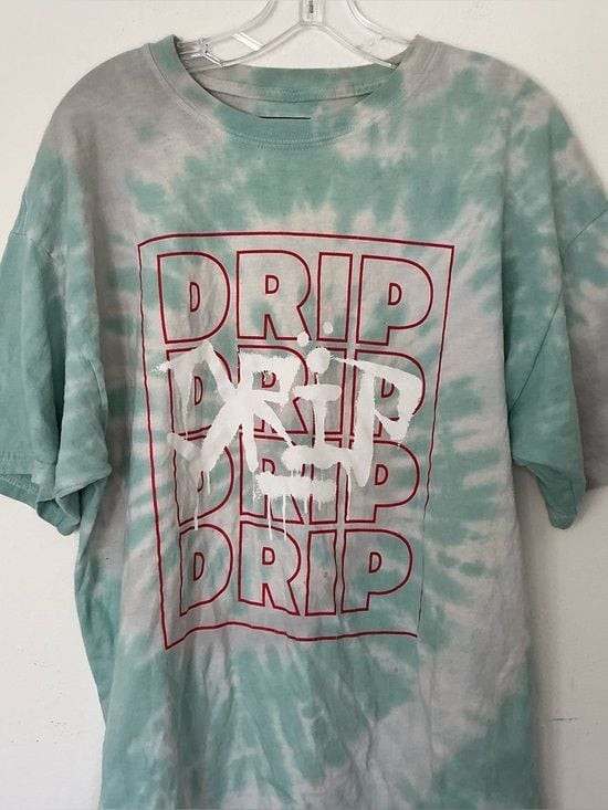 Rue 21 Tie-Dye 'DRIP' Graphic Tee - Mint & White Men’s Large gallery