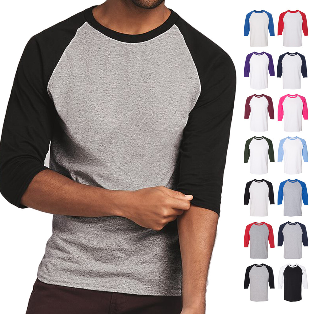 Raglan 3/4 Sleeve New Plain T-Shirt Baseball Tee Jersey Sports Men's Tee 5700 gallery
