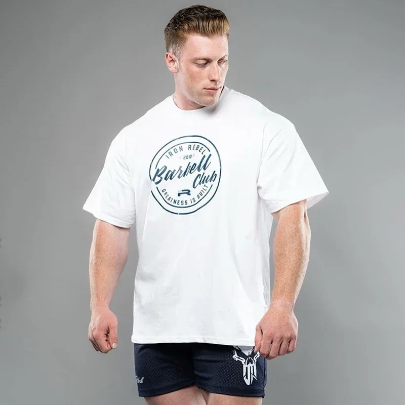 100% Cotton Men's Printed Oversized T-shirt Crew Neck Short Sleeve Gym Training gallery
