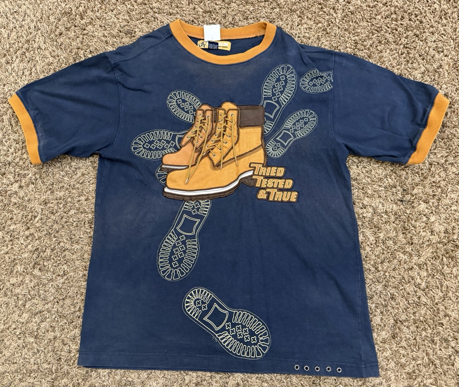 Vintage Raw Blue Tried Trusted And True Lace Up Boots T Shirt Mens Size Large