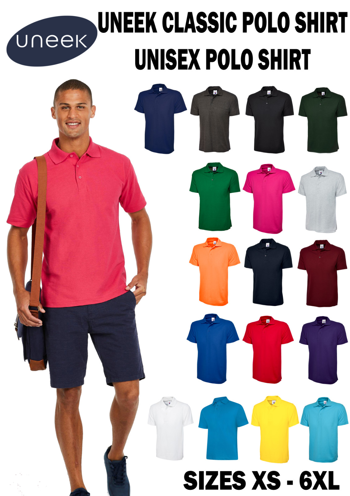 Uneek Classic Unisex Polo Shirt Uc101 MULTI PACK Casual Sport Golf Size XS-6XL gallery