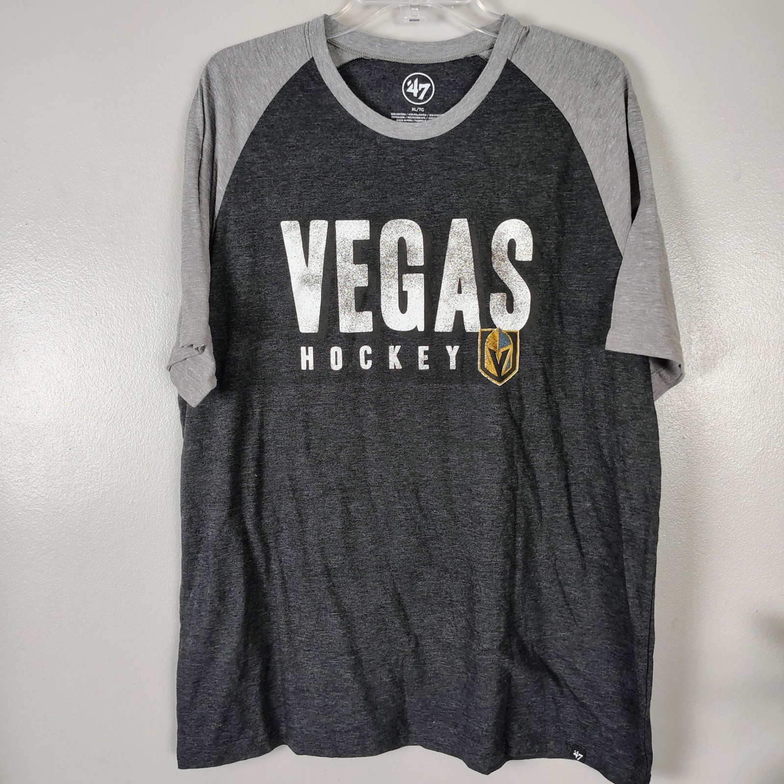 47 Brand Vegas Golden Knights NHL Hockey Raglan T-Shirt XL Charcoal Grey