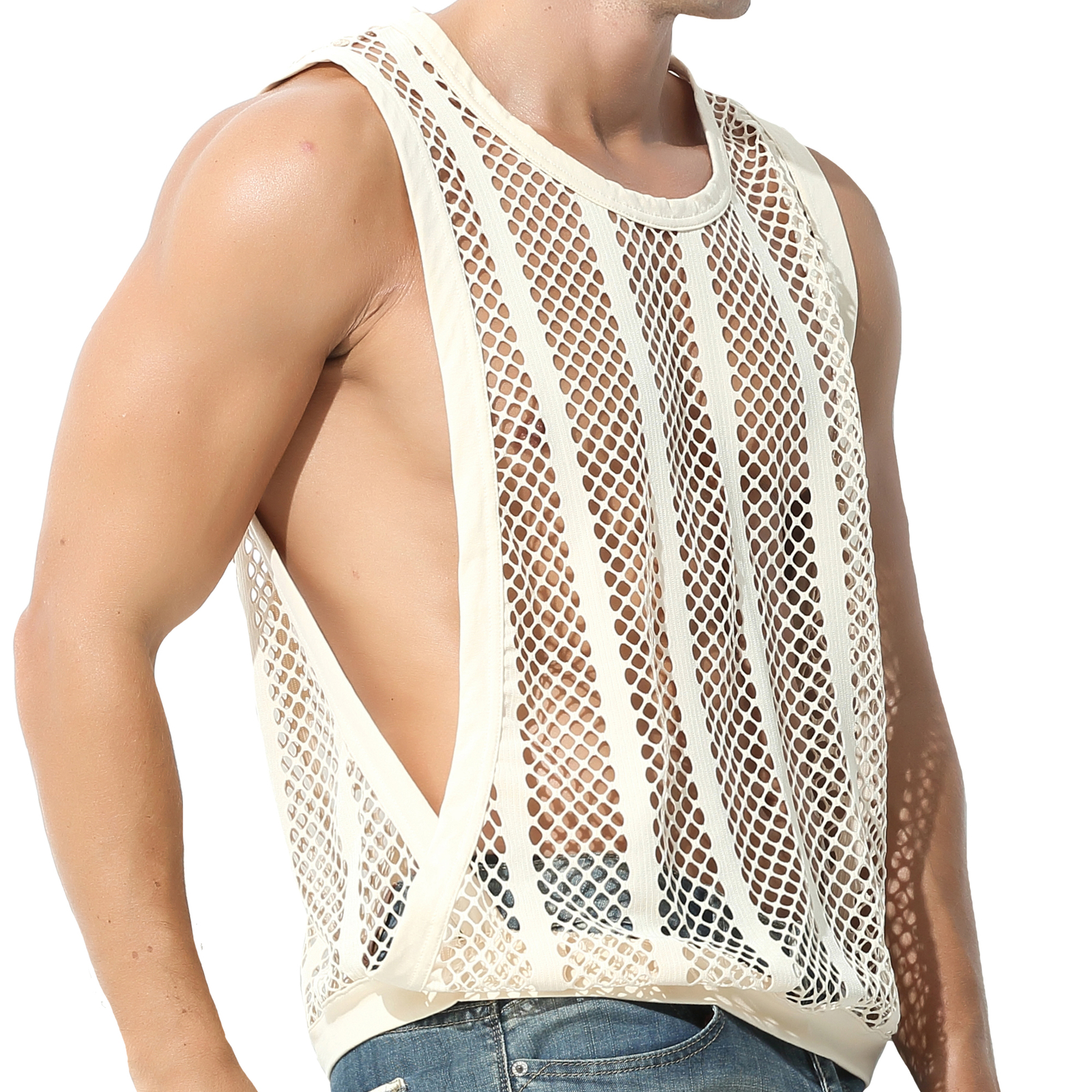 Sexy Men's T-Shirt Mesh Fishnet Sleeveless Undershirt Muscle Hollow Out Tank Top gallery