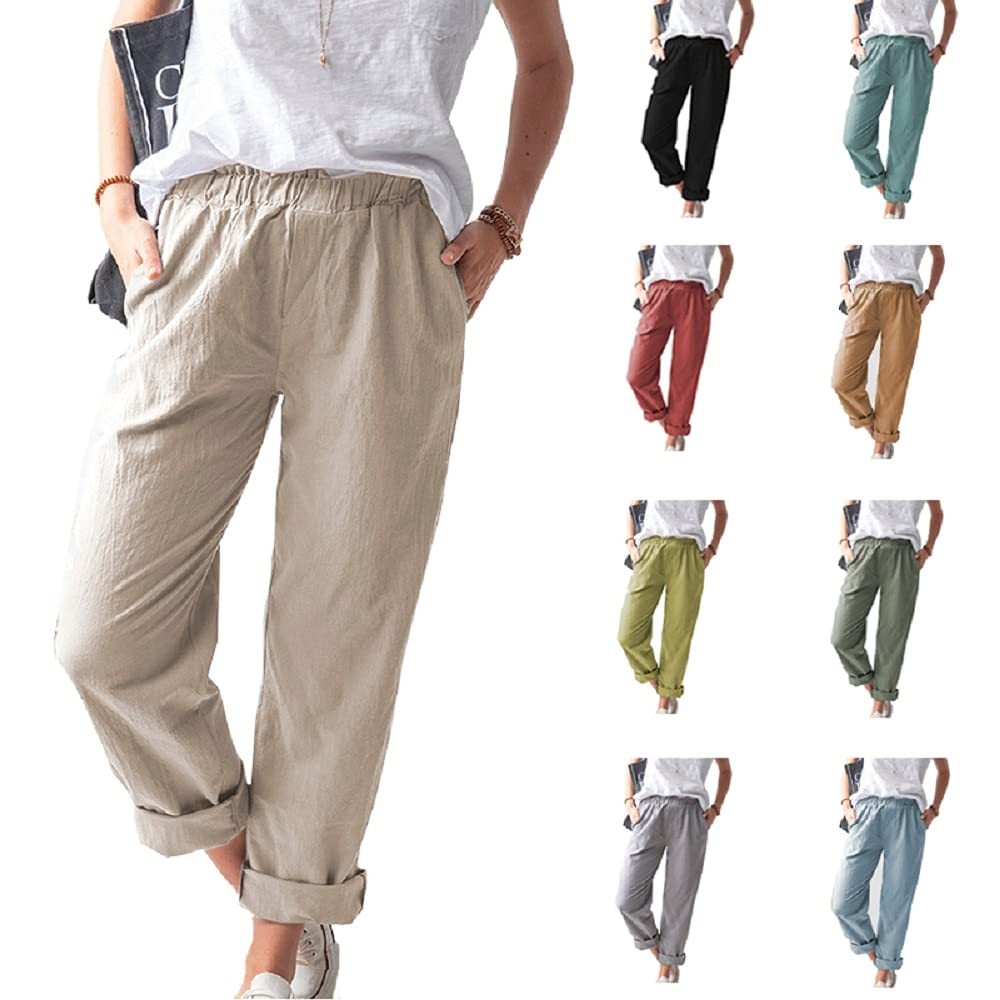Women's Straight Pants Elastic Waist Casual Trousers Pants with Pockets Dark ... gallery