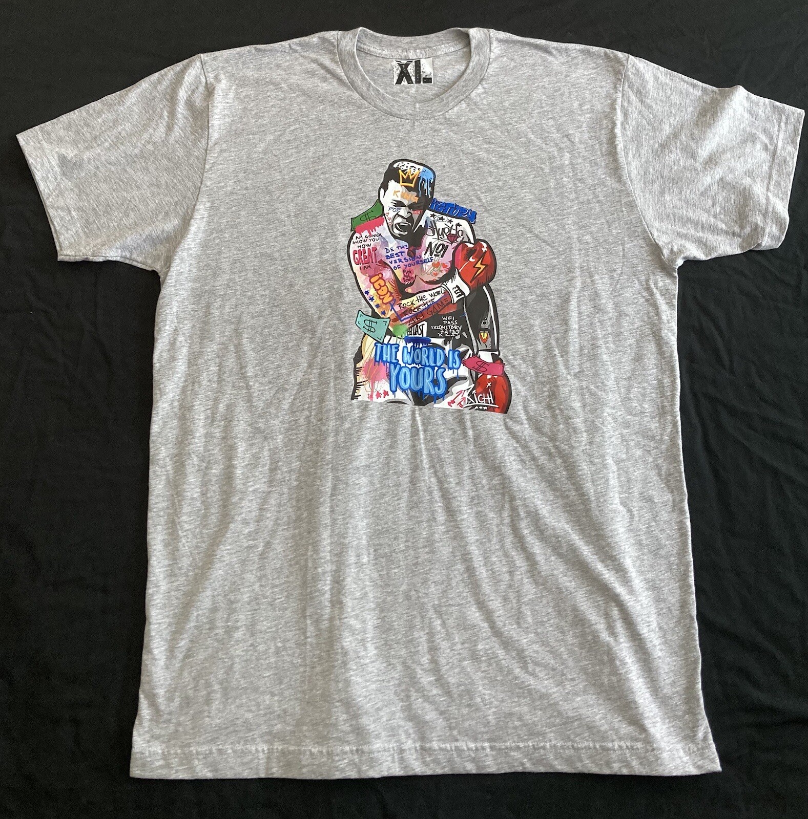 Ali The Greatest Graffiti Abstract Art Graphic Print Men’s Grey Tee NWT Size XL gallery