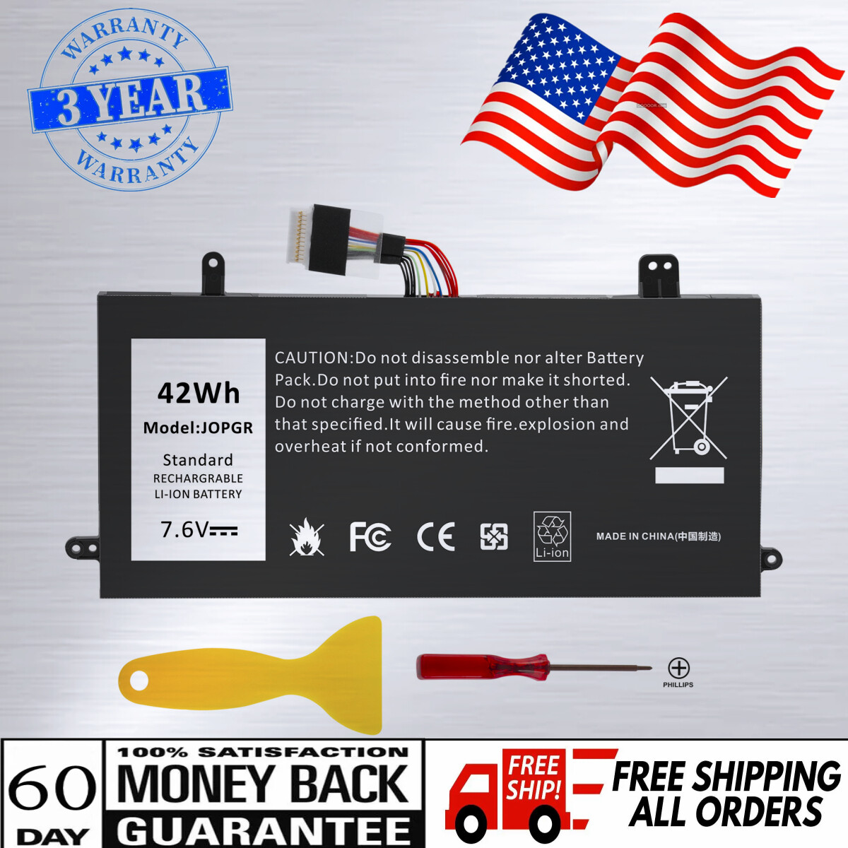 J0PGR Battery for Dell Latitude 12 5285 5290 2-in-1 Series JOPGR 0J0PGR FTH6F