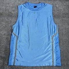 Nike Shirt Men’s Large Blue Sleeveless Swoosh Crew Neck Shiny Satin 90s Y2K