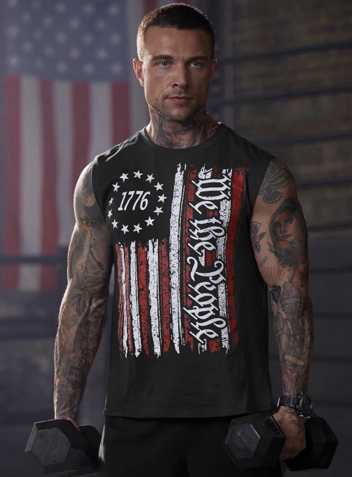 Mens 4th of July Shirts Muscle Tank Top 1776 Sleeveless Graphic Gym Workout U... gallery
